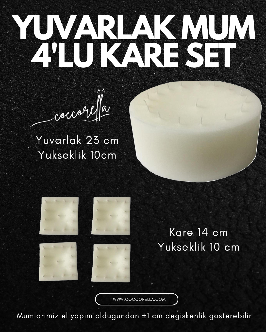 Yuvarlak Mum Kare'li 5'li Set