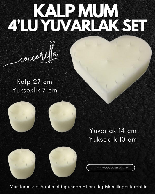 Kalp Mum Yuvarlak 5'li Set