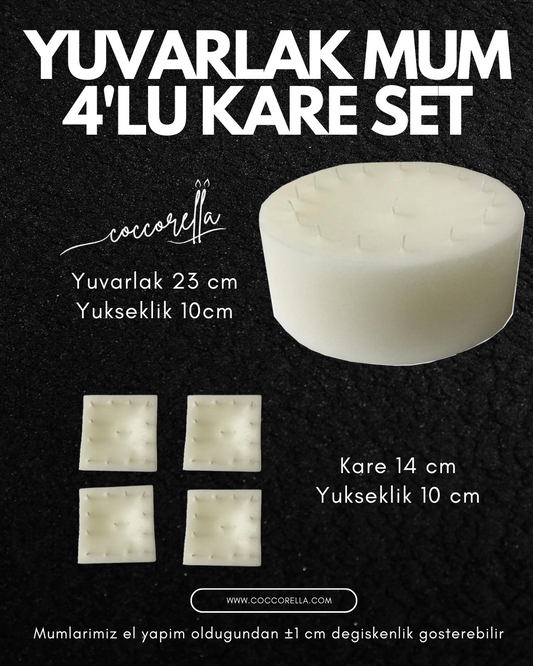 Yuvarlak Mum Kare'li 5'li Set